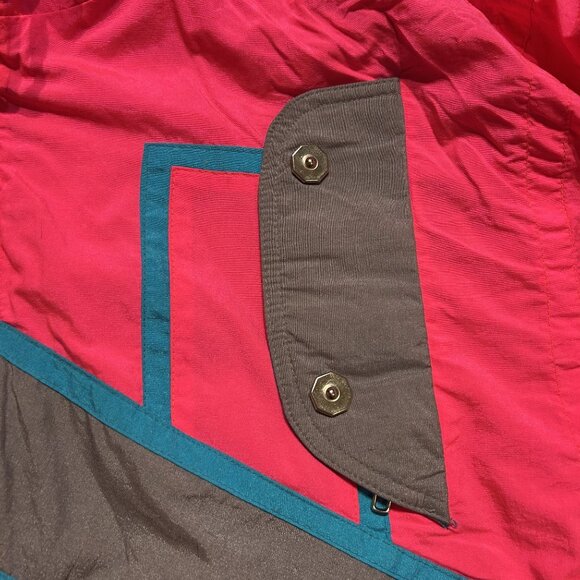 Vintage Ossi Skiwear Ski Jacket Mens Medium Neon Pink Gray Pullover Colorblock - Picture 8 of 14